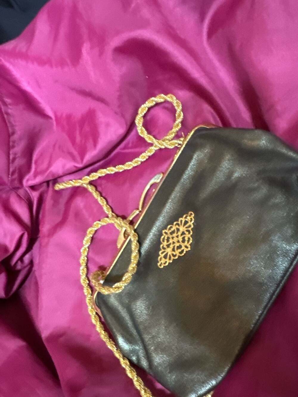 Vintage Black Evening Bag Gold Chain Strap Clutch Purse Mini